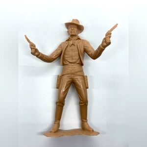 Vtg 60s Louis Marx Toy Co Plastimarx Cowboy w 2 Guns Beige Plastic Figure 6”